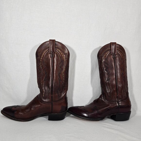 Vintage 1977 DAN POST Brown Leather Vegas Cut COWBOY Wingtip Boots Men Size 11D. - Picture 8 of 17